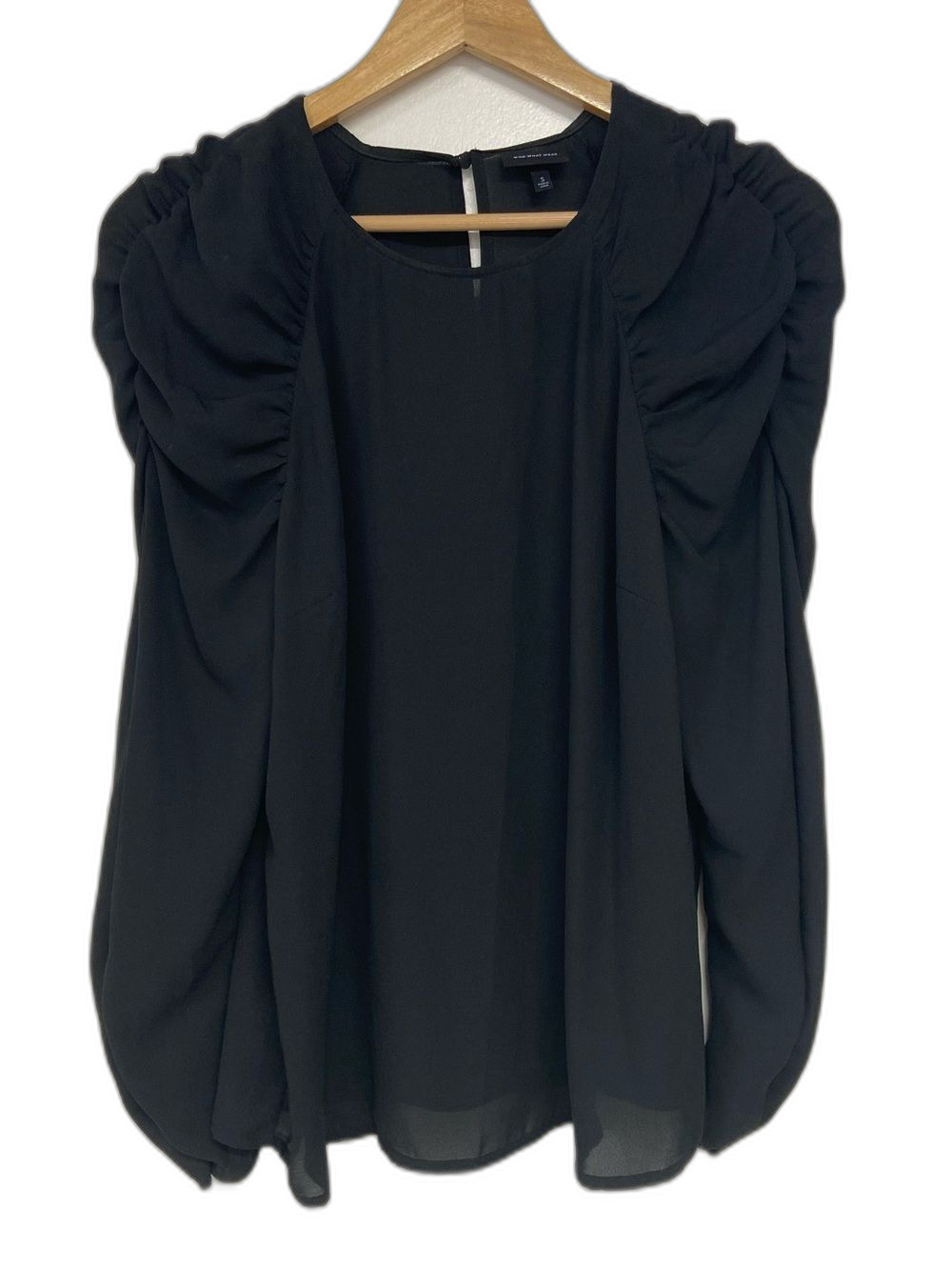 Who What Wear Black Ruched Long Sleeve Blouse Size Small